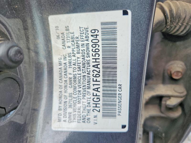 Auction sale of the 2010 Honda Civic, vin: 2HGFA1F62AH569049, lot number: 69736126
