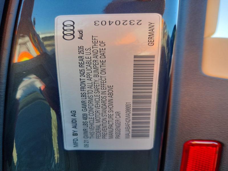 70359836 :رقم المزاد ، WAUABAF42MA086651 vin ، 2021 Audi A4 مزاد بيع