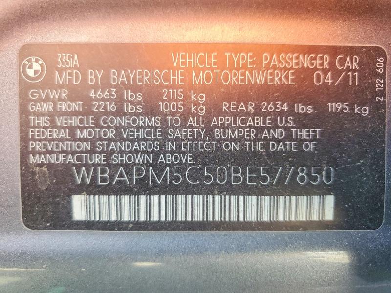 Aukcja sprzedaży 2011 Bmw 335, vin: WBAPM5C50BE577850, numer aukcji: 67736596