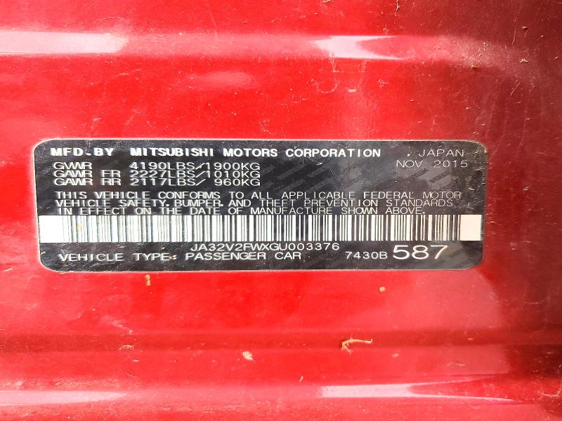 2016 Mitsubishi Lancer მანქანა იყიდება აუქციონზე, vin: JA32V2FWXGU003376, აუქციონის ნომერი: 71020186