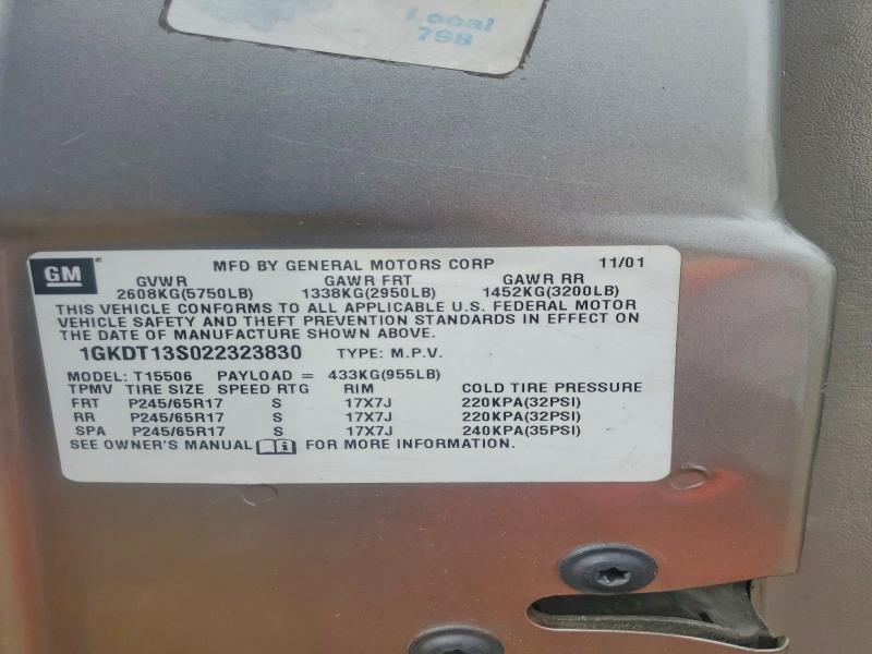 Aukcja sprzedaży 2002 Gmc Envoy, vin: 1GKDT13S022323830, numer aukcji: 70888996