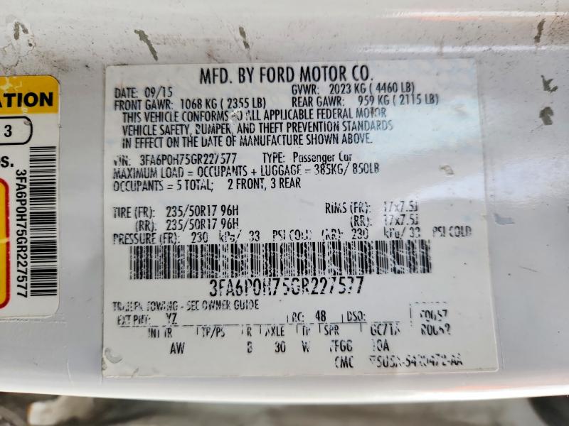 2016 Ford Fusion მანქანა იყიდება აუქციონზე, vin: 3FA6P0H75GR227577, აუქციონის ნომერი: 69673626