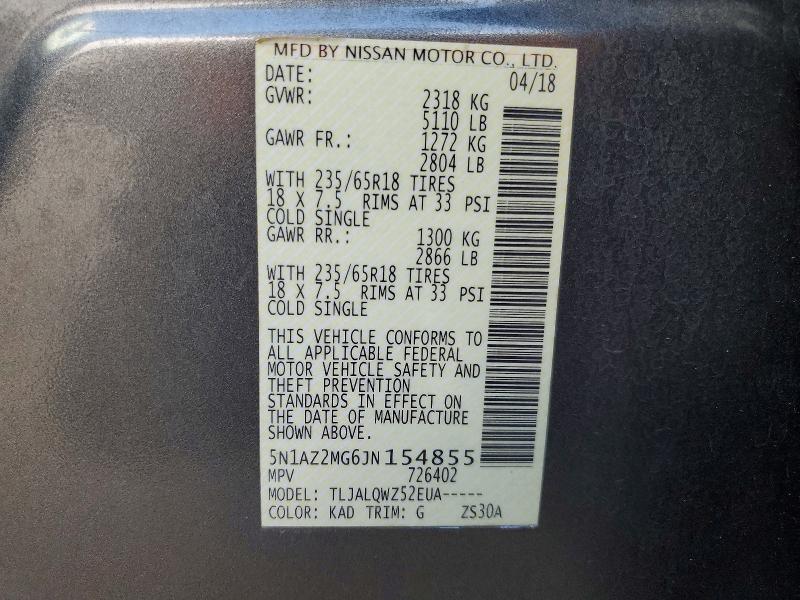 Продажа на аукционе авто 2018 Nissan Murano, vin: 5N1AZ2MG6JN154855, номер лота: 67257326