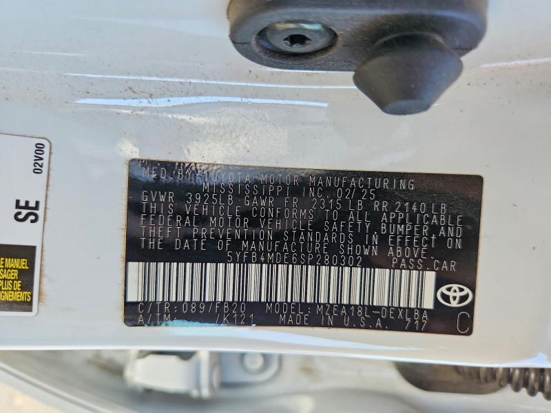 69853666 :رقم المزاد ، 5YFB4MDE6SP280302 vin ، 2025 Toyota Corolla مزاد بيع