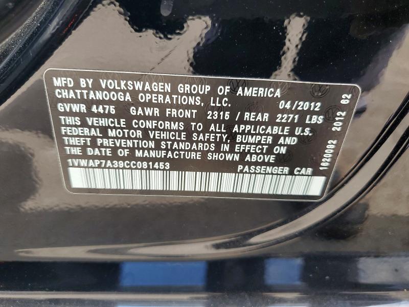 68890636 :رقم المزاد ، 1VWAP7A39CC081453 vin ، 2012 Volkswagen Passat مزاد بيع