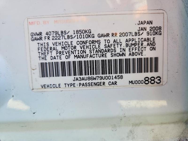 Aukcja sprzedaży 2009 Mitsubishi Lancer, vin: JA3AU86W79U001458, numer aukcji: 68700716