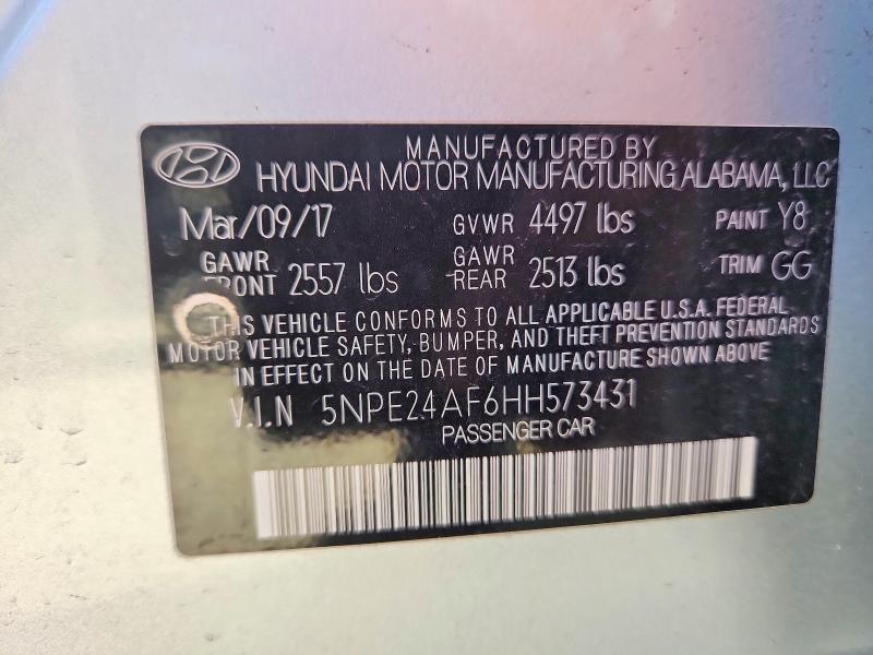 70295256 :رقم المزاد ، 5NPE24AF6HH573431 vin ، 2017 Hyundai Sonata مزاد بيع