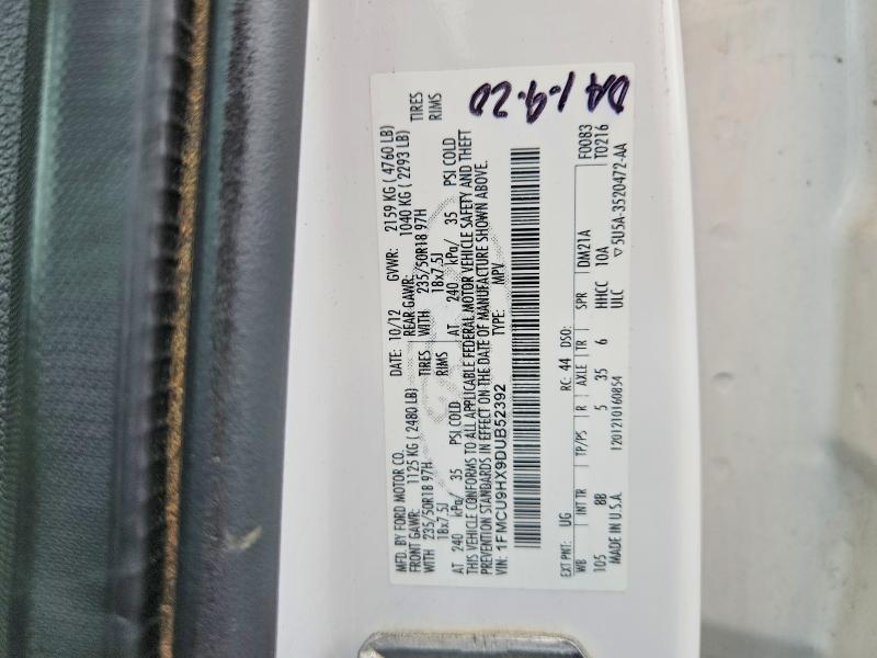 69424266 :رقم المزاد ، 1FMCU9HX9DUB52392 vin ، 2013 Ford Escape مزاد بيع