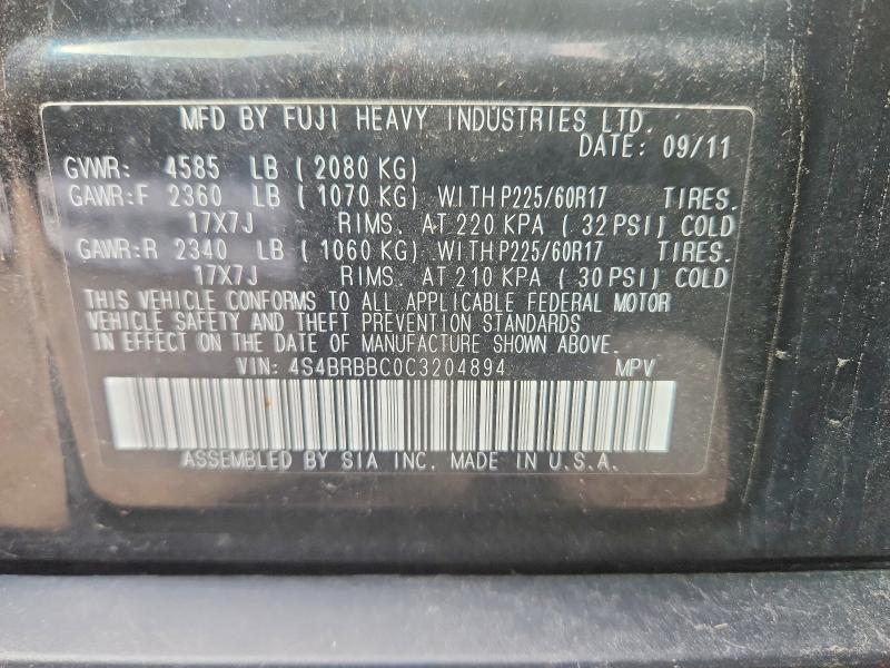 Aukcja sprzedaży 2012 Subaru Outback, vin: 4S4BRBBC0C3204894, numer aukcji: 67806466