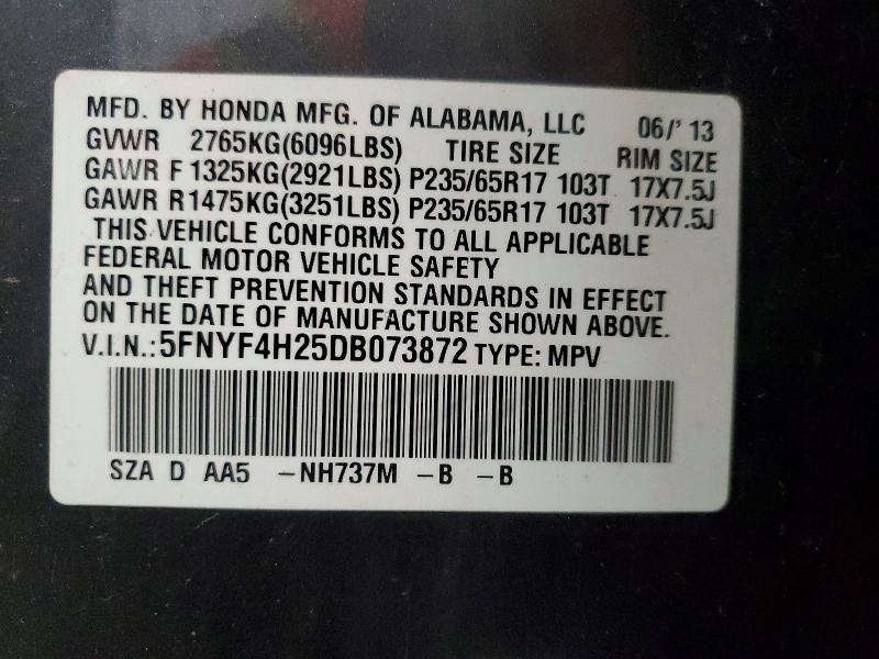Продажа на аукционе авто 2013 Honda Pilot, vin: 5FNYF4H25DB073872, номер лота: 68542126