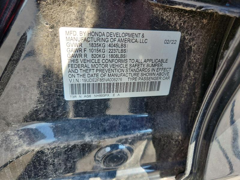 68676466 :رقم المزاد ، 19UDE2F85NA006276 vin ، 2022 Acura Ilx مزاد بيع