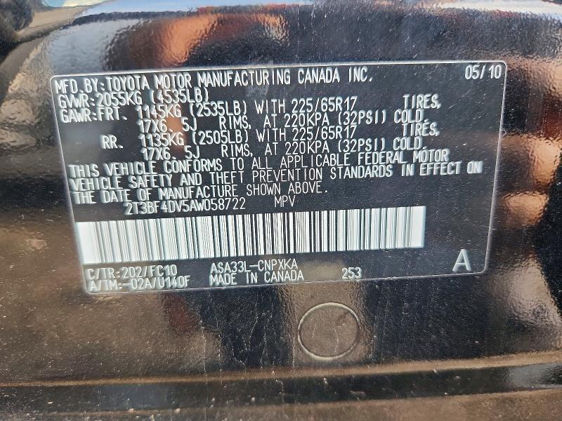 66970326 :رقم المزاد ، 2T3BF4DV5AW058722 vin ، 2010 Toyota Rav4 مزاد بيع