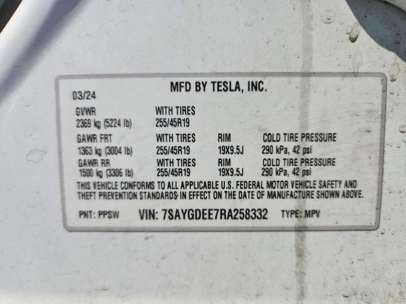 2024 Tesla Model Y მანქანა იყიდება აუქციონზე, vin: 7SAYGDEE7RA258332, აუქციონის ნომერი: 67330606
