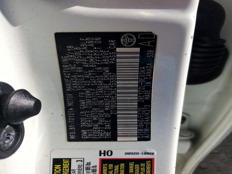 2019 Toyota Corolla მანქანა იყიდება აუქციონზე, vin: 2T1BURHE2KC155997, აუქციონის ნომერი: 68753176