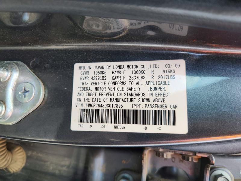 Aukcja sprzedaży 2009 Honda Accord, vin: JHMCP26489C017895, numer aukcji: 69409006