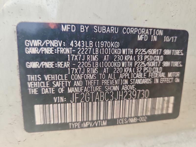 2018 Subaru Crosstrek მანქანა იყიდება აუქციონზე, vin: JF2GTABC3JH239730, აუქციონის ნომერი: 67174816