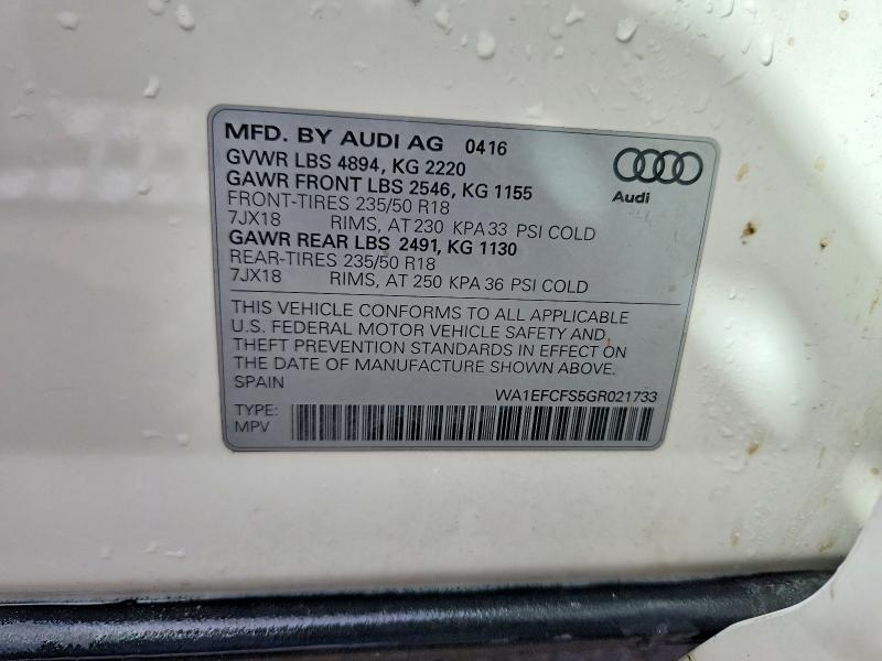 Продажа на аукционе авто 2016 Audi Q3, vin: WA1EFCFS5GR021733, номер лота: 70049556