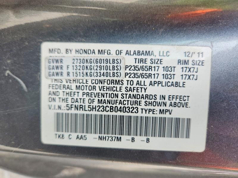 Aukcja sprzedaży 2012 Honda Odyssey, vin: 5FNRL5H23CB040323, numer aukcji: 67895496
