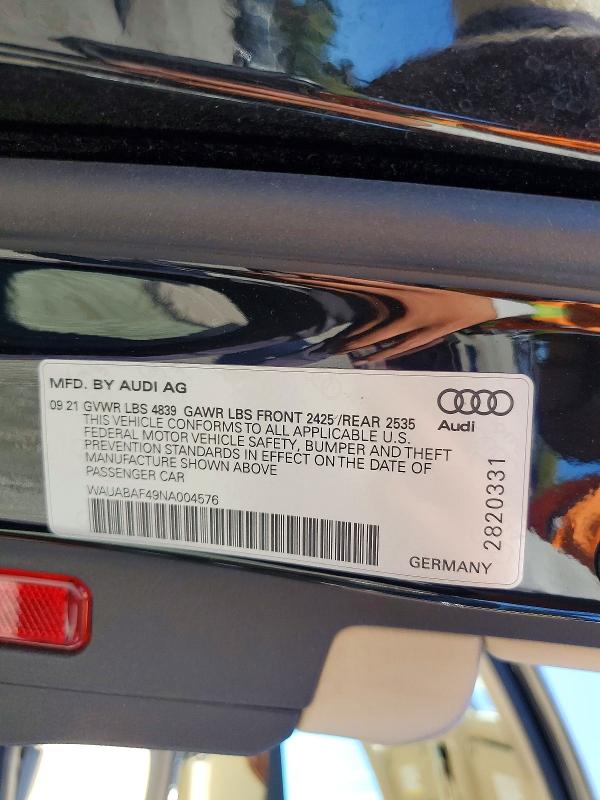 Aukcja sprzedaży 2022 Audi A4, vin: WAUABAF49NA004576, numer aukcji: 67653166