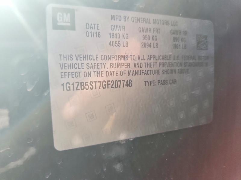 Продаж на аукціоні авто 2016 Chevrolet Malibu, vin: 1G1ZB5ST7GF207748, номер лоту: 70543876