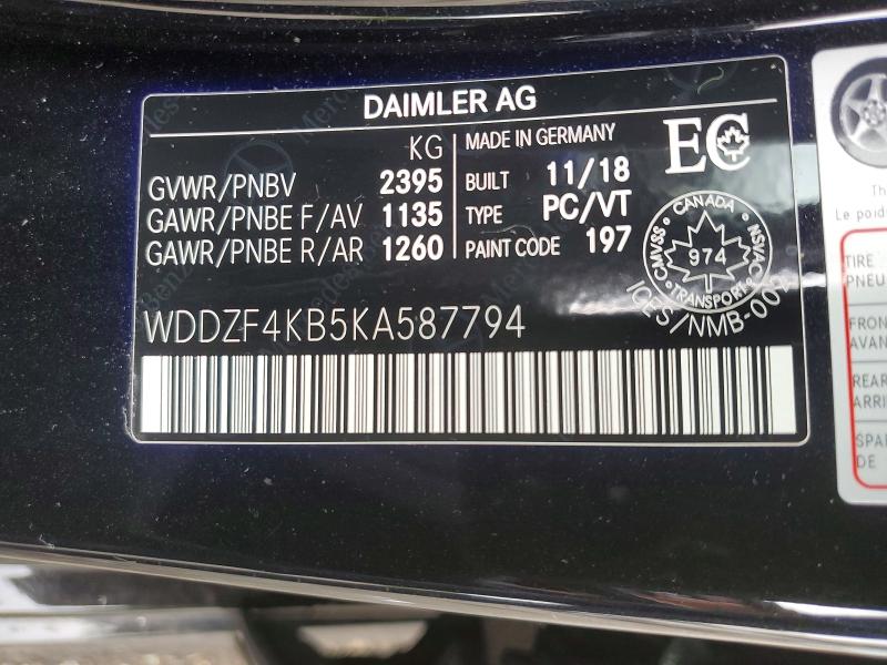 2019 Mercedes-benz E მანქანა იყიდება აუქციონზე, vin: WDDZF4KB5KA587794, აუქციონის ნომერი: 66335906