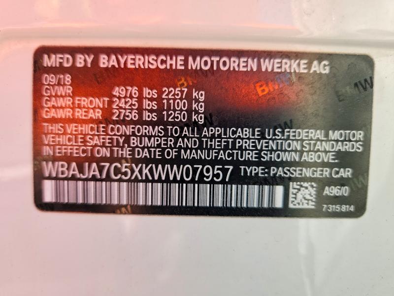 Aukcja sprzedaży 2019 Bmw 530, vin: WBAJA7C5XKWW07957, numer aukcji: 68581686