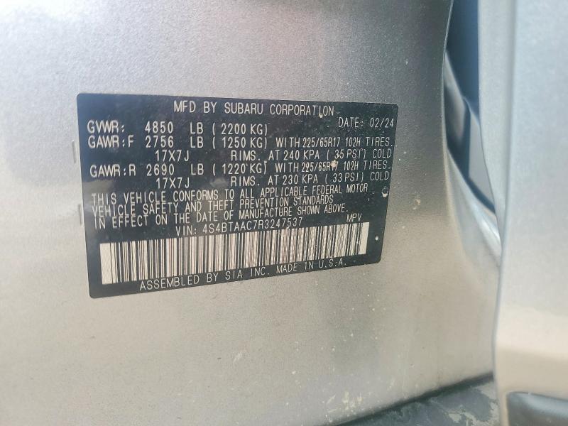 Aukcja sprzedaży 2024 Subaru Outback, vin: 4S4BTAAC7R3247537, numer aukcji: 66082246