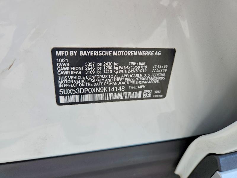 Продаж на аукціоні авто 2022 Bmw X3, vin: 5UX53DP0XN9K14148, номер лоту: 69426536