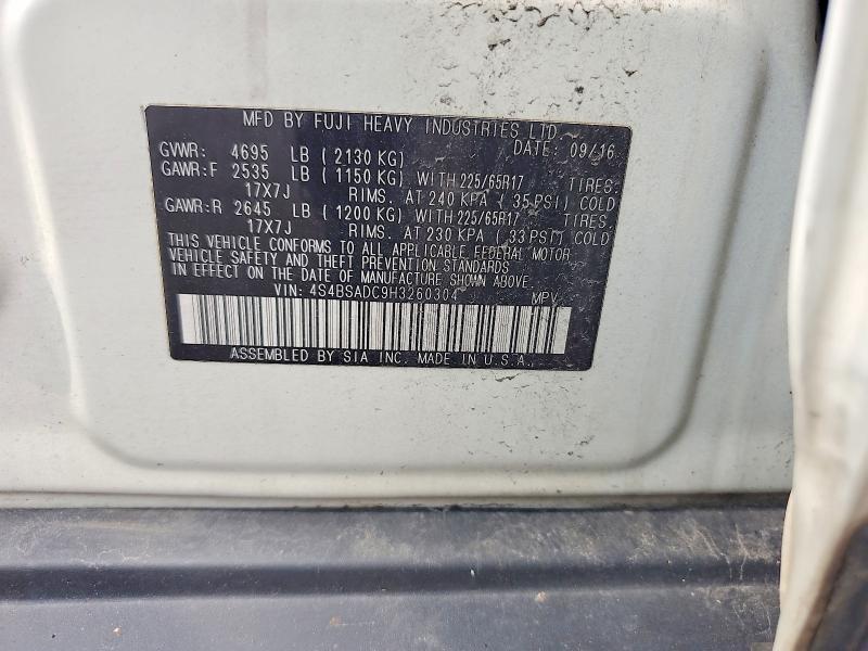 67171966 :رقم المزاد ، 4S4BSADC9H3260304 vin ، 2017 Subaru Outback مزاد بيع