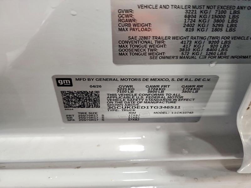 Продажа на аукционе авто 2026 Chevrolet Silverado, vin: 3GCUKDED1TG346511, номер лота: 71035516