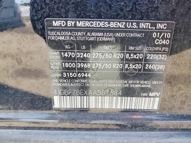 2010 Mercedes-benz Gl მანქანა იყიდება აუქციონზე, vin: 4JGBF7BEXAA581684, აუქციონის ნომერი: 69788696
