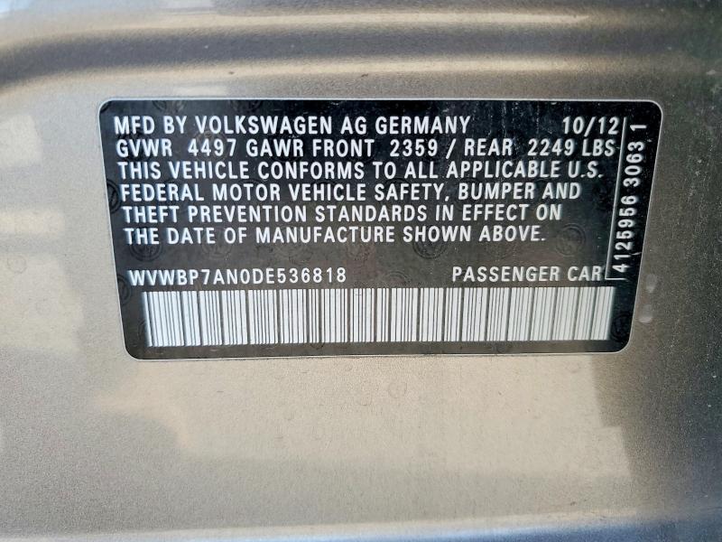 2013 Volkswagen Cc მანქანა იყიდება აუქციონზე, vin: WVWBP7AN0DE536818, აუქციონის ნომერი: 69976396