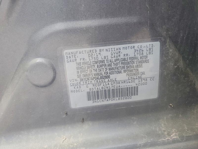 Aukcja sprzedaży 2019 Nissan Versa, vin: 3N1CN7AP0KL852800, numer aukcji: 66411046