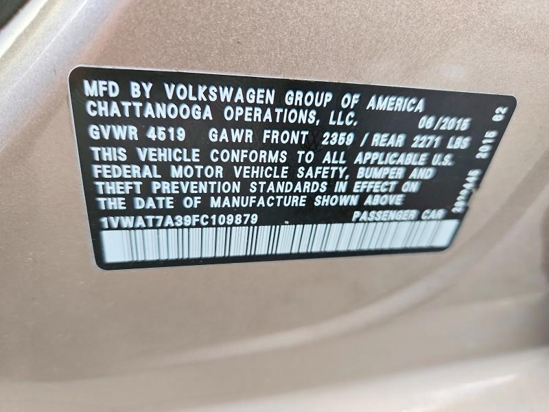 Продажа на аукционе авто 2015 Volkswagen Passat, vin: 1VWAT7A39FC109879, номер лота: 69396076