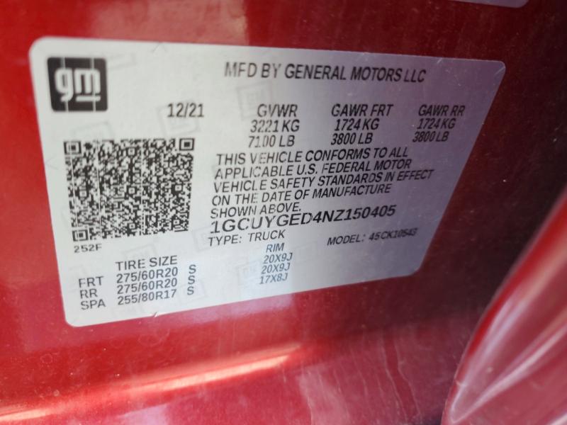 Aukcja sprzedaży 2022 Chevrolet Silverado Ltd, vin: 1GCUYGED4NZ150405, numer aukcji: 68492766