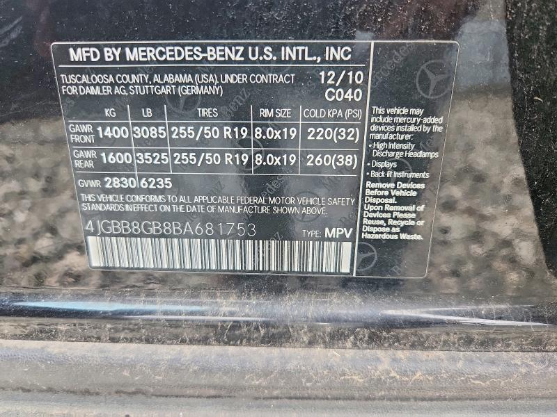 Aukcja sprzedaży 2011 Mercedes-benz Ml, vin: 4JGBB8GB8BA681753, numer aukcji: 68195046