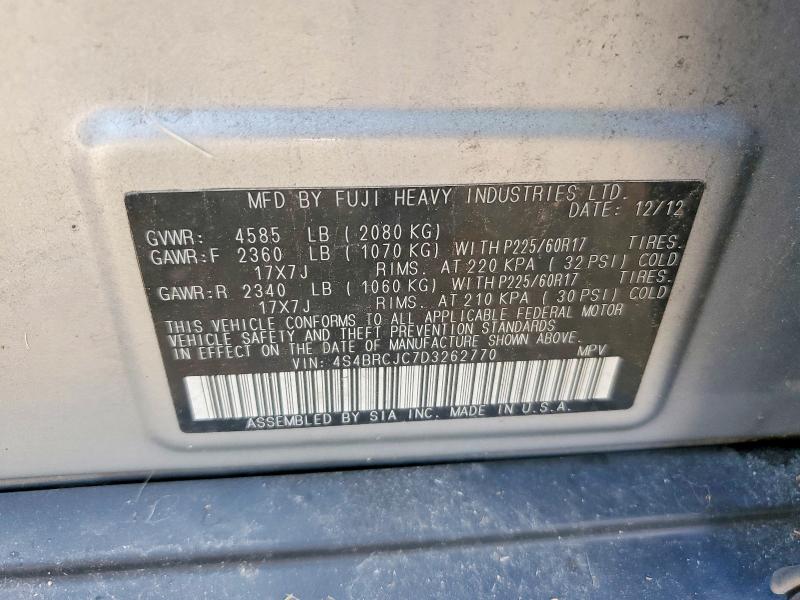 2013 Subaru Outback მანქანა იყიდება აუქციონზე, vin: 4S4BRCJC7D3262770, აუქციონის ნომერი: 68883336