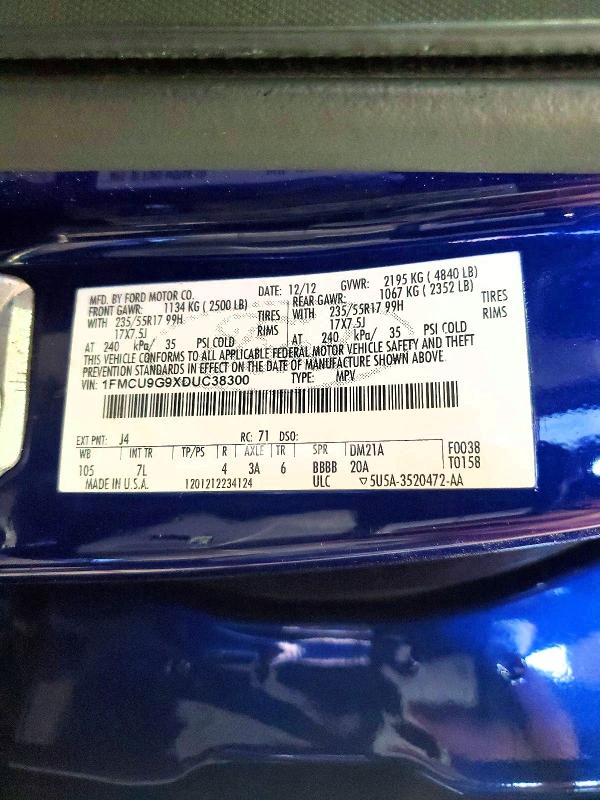 69880056 :رقم المزاد ، 1FMCU9G9XDUC38300 vin ، 2013 Ford Escape مزاد بيع