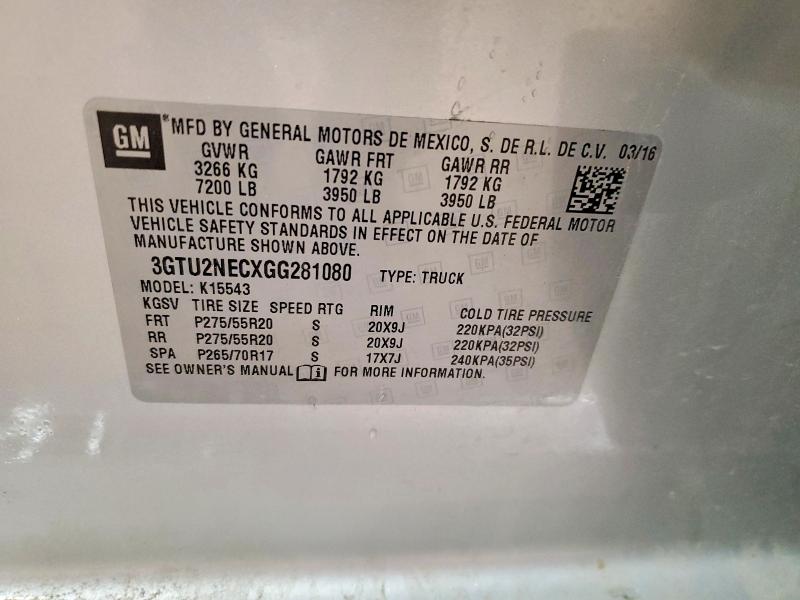 68991766 :رقم المزاد ، 3GTU2NECXGG281080 vin ، 2016 Gmc Sierra مزاد بيع