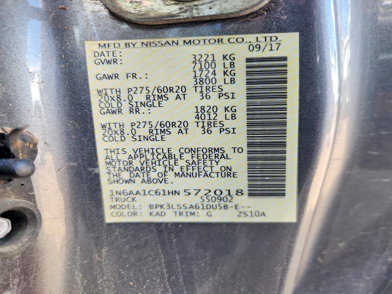 70437306 :رقم المزاد ، 1N6AA1C61HN572018 vin ، 2017 Nissan Titan مزاد بيع