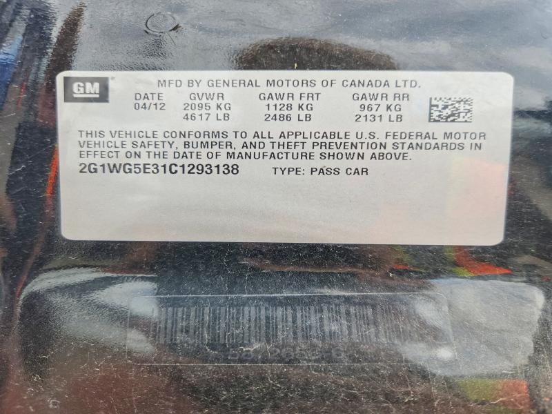 Auction sale of the 2012 Chevrolet Impala, vin: 2G1WG5E31C1293138, lot number: 69905576
