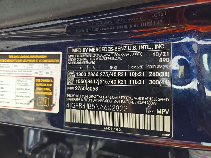 2022 Mercedes-benz Gle მანქანა იყიდება აუქციონზე, vin: 4JGFB4JB5NA602823, აუქციონის ნომერი: 70422046