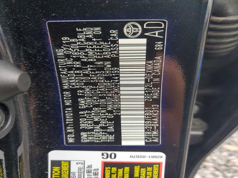Aukcja sprzedaży 2019 Toyota Corolla, vin: 2T1BURHE3KC244199, numer aukcji: 68593596