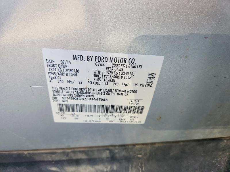 Aukcja sprzedaży 2016 Ford Explorer, vin: 1FM5K8D87GGA47988, numer aukcji: 69564706