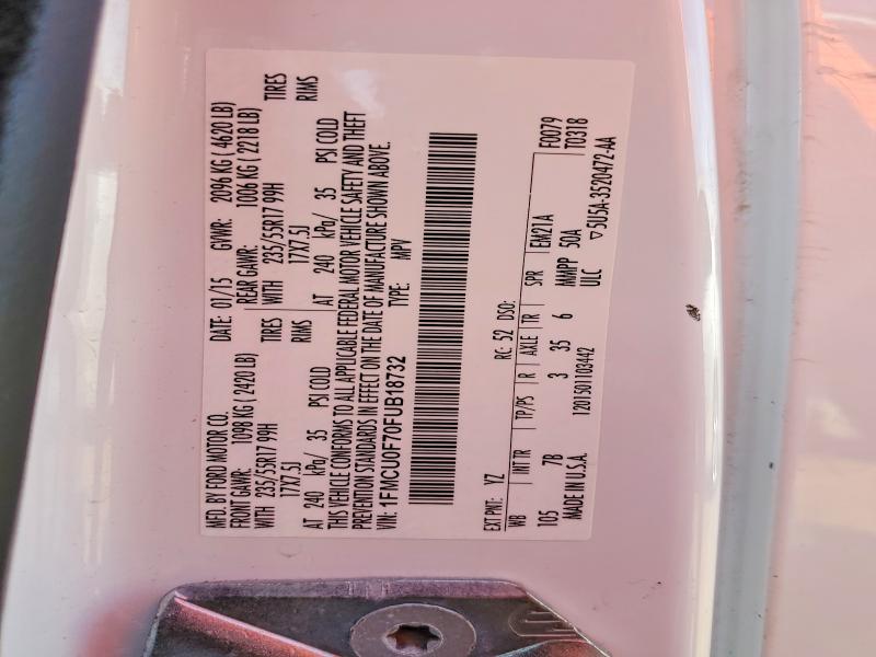 2015 Ford Escape მანქანა იყიდება აუქციონზე, vin: 1FMCU0F70FUB18732, აუქციონის ნომერი: 70444536