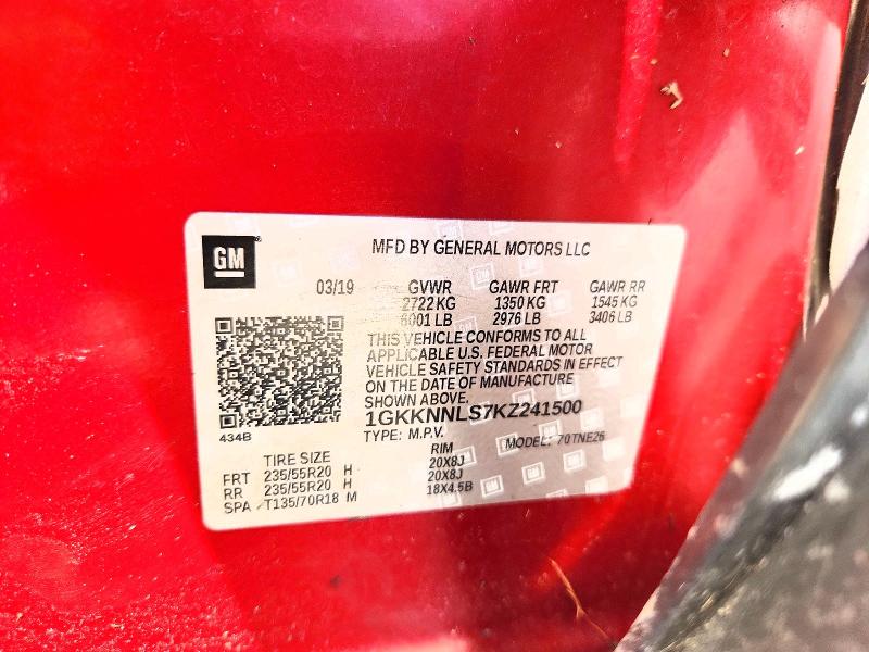 68137466 :رقم المزاد ، 1GKKNNLS7KZ241500 vin ، 2019 Gmc Acadia مزاد بيع