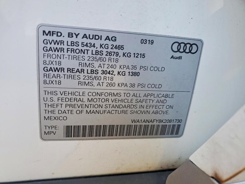 Aukcja sprzedaży 2019 Audi Q5, vin: WA1ANAFY8K2081730, numer aukcji: 68658826