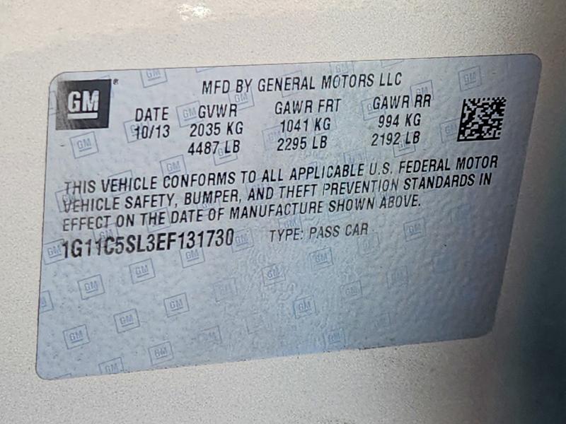 2014 Chevrolet Malibu მანქანა იყიდება აუქციონზე, vin: 1G11C5SL3EF131730, აუქციონის ნომერი: 69443046