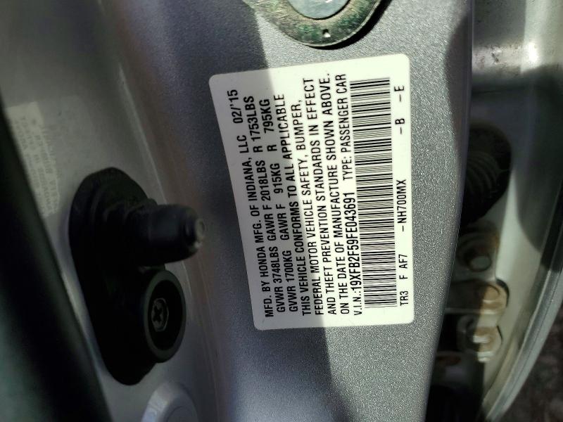 70840646 :رقم المزاد ، 19XFB2F59FE043691 vin ، 2015 Honda Civic مزاد بيع