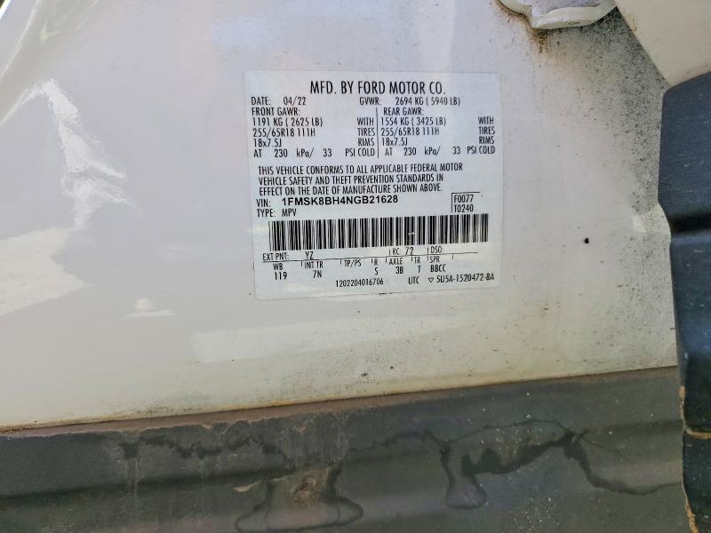 2022 Ford Explorer მანქანა იყიდება აუქციონზე, vin: 1FMSK8BH4NGB21628, აუქციონის ნომერი: 66577886